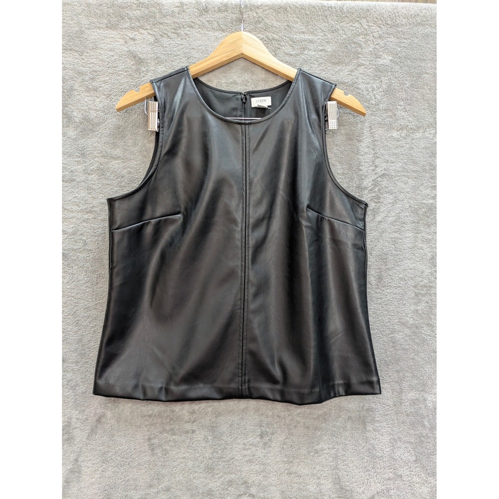 Edgy Faux Leather Shell Top Women Medium Black Sleeveless Back Zip J.Crew